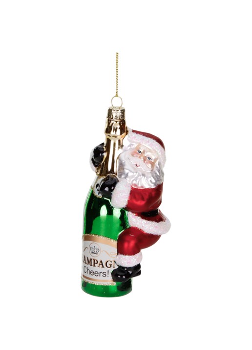Goodwill Kerstman op Champagnefles kersthanger 14 cm