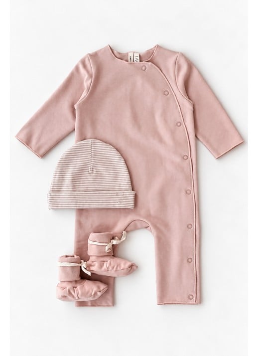 Gray Label Babyschoentje met babypak en muts in giftset - voorkant 2 lichtroze