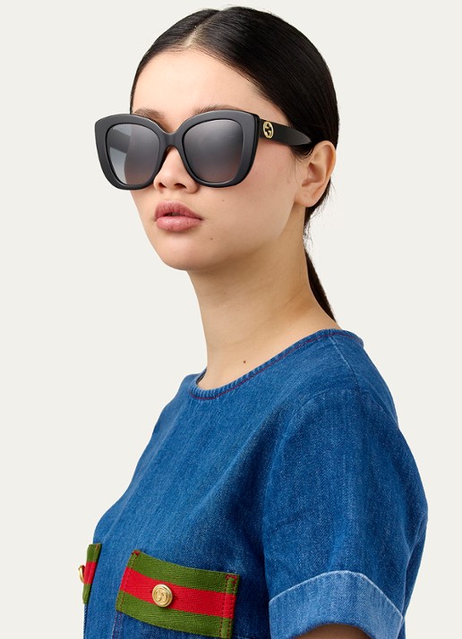 Gucci Cat Eye zonnebril GG0327S - voorkant 5 zwart