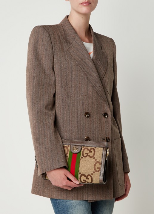 Gucci Ophidia Jumbo Small schoudertas van canvas met leren details - voorkant 6 lichtbruin