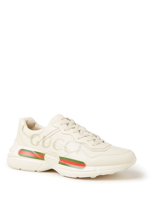 Gucci Rhyton sneaker van leer  - voorkant gebroken wit