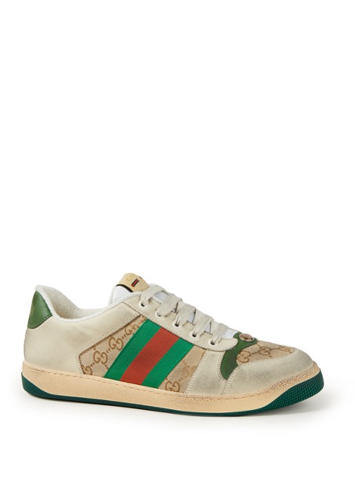 Gucci Screener sneaker met leren details  - voorkant beige