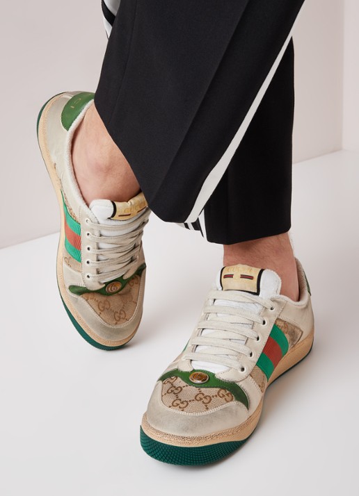 Gucci Screener sneaker met leren details  - voorkant 2 beige