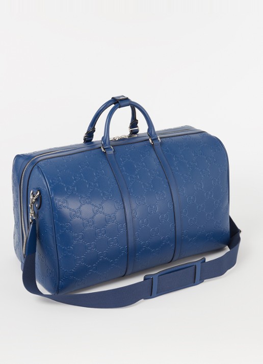 Gucci Weekendtas van leer met logoprint - achterkant blauw