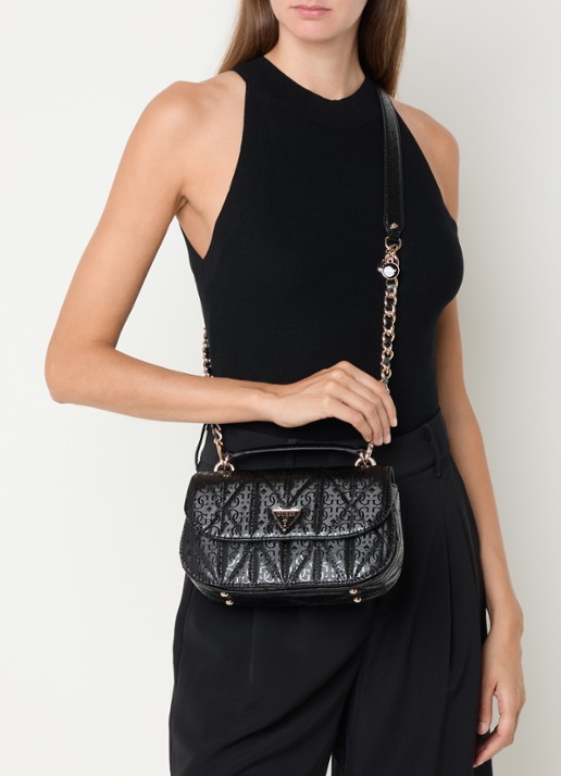 GUESS Aldina handtas met logoprint en afneembare schouderriem - voorkant 3 zwart