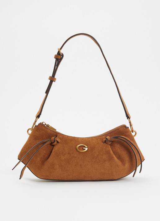 GUESS Allegra schoudertas met logo - voorkant cognac