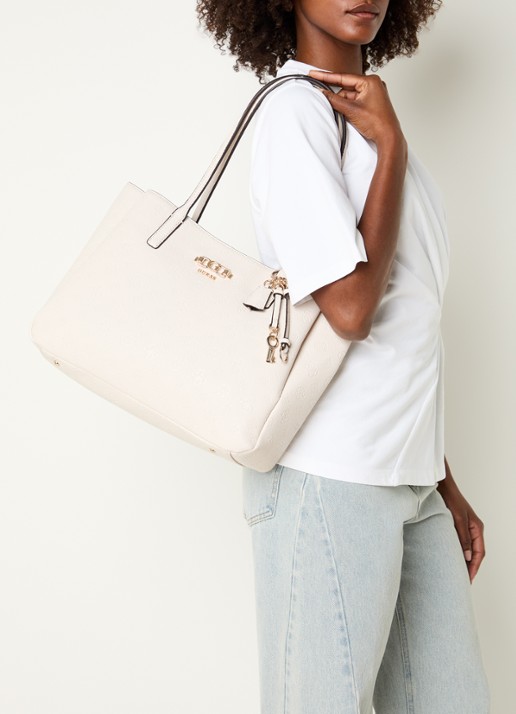 GUESS Anise handtas met logoprint  - voorkant 5 beige