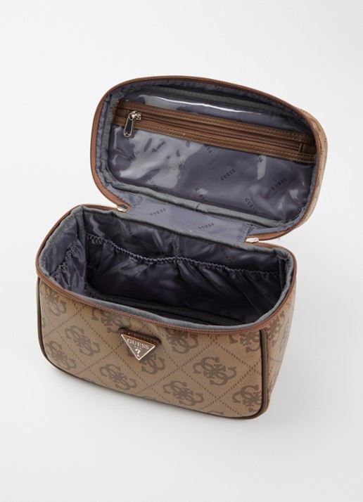 GUESS Beautycase met logoprint - voorkant 2 beige