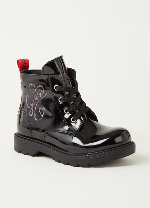 GUESS Biker boot met logo en lak finish - voorkant zwart