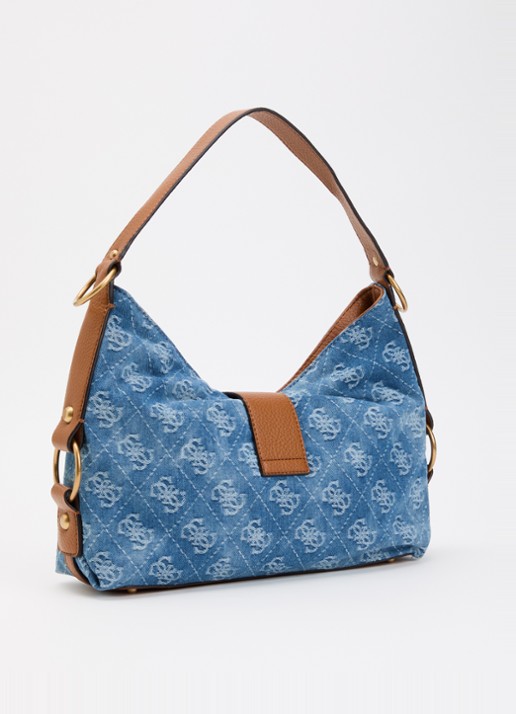 GUESS Camden Large schoudertas van denim met logoprint - achterkant 5 staalblauw