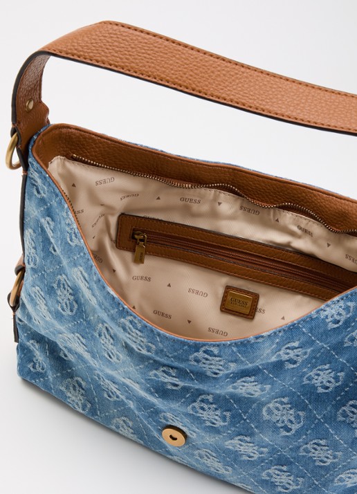 GUESS Camden Large schoudertas van denim met logoprint - detail 2 staalblauw