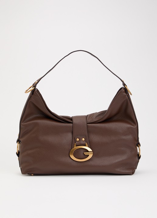 GUESS Camden Large schoudertas van imitatieleer - voorkant chocoladebruin