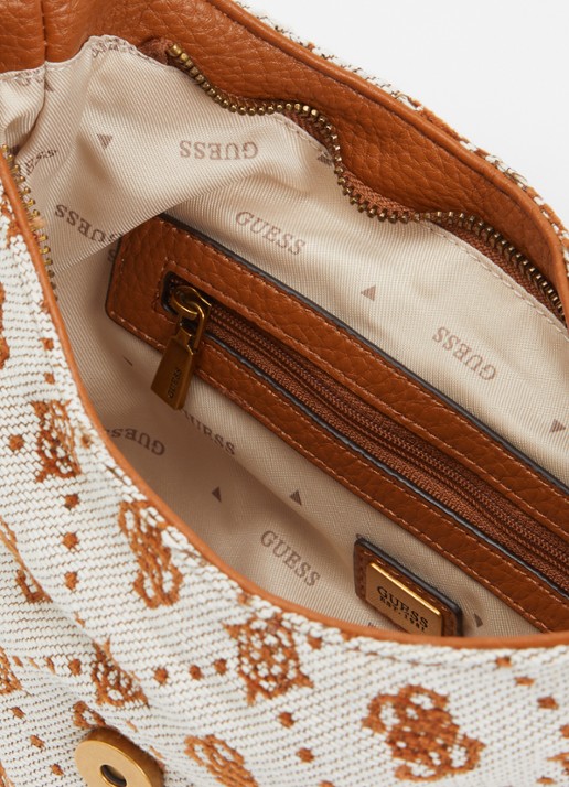 GUESS Camden Mini schoudertas met logoprint - detail cognac