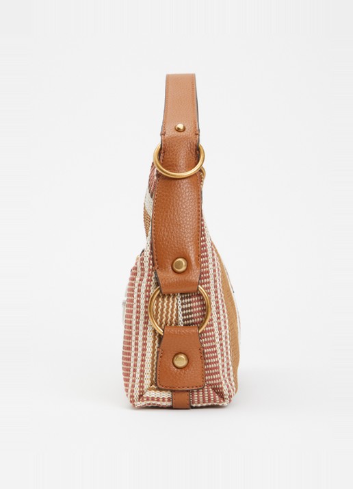 GUESS Camden schoudertas met streepprint en logo - detail 3 cognac
