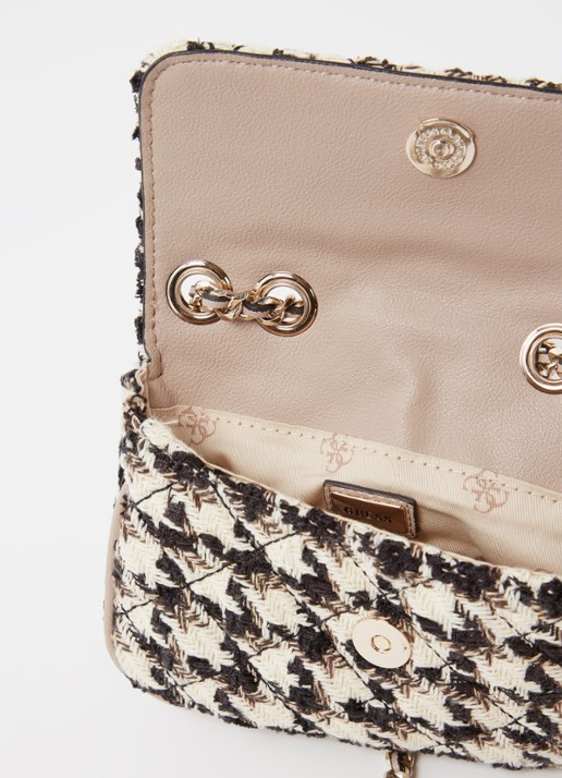 GUESS Cessily crossbodytas met tweed-look - detail gebroken wit