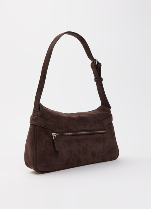 GUESS Ella schoudertas met logo en verstelbare schouderriem - achterkant 5 donkerbruin