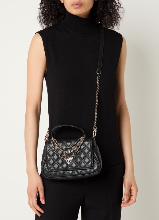 GUESS Giully II handtas met quilt patroon en afneembare schouderriem - voorkant 2 zwart
