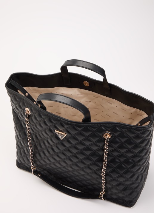 GUESS Giully II Large shopper met quilt patroon en uitneembaar etui - detail zwart