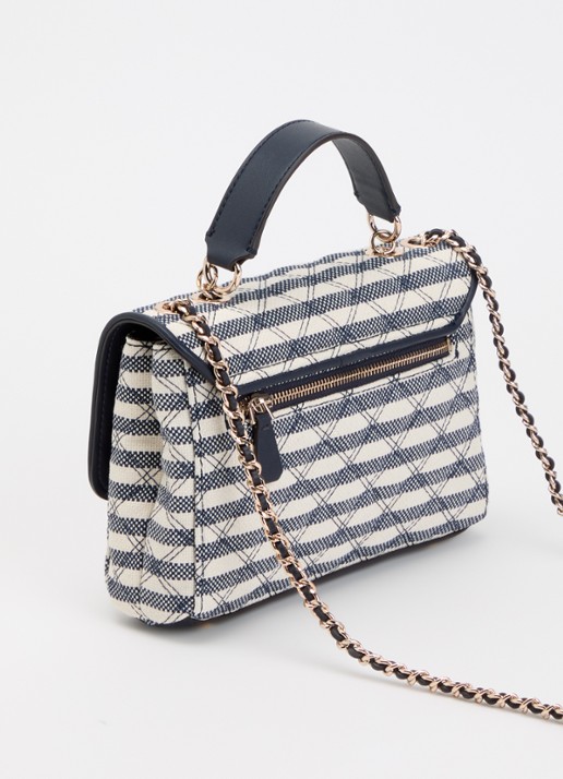 GUESS Giully II schoudertas met streepprint en verstelbare schouderriem - achterkant 2 donkerblauw