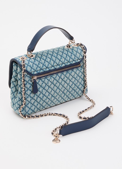 GUESS Giully II schoudertas van denim met quilt patroon en verstelbare schouderriem - achterkant 5 blauw