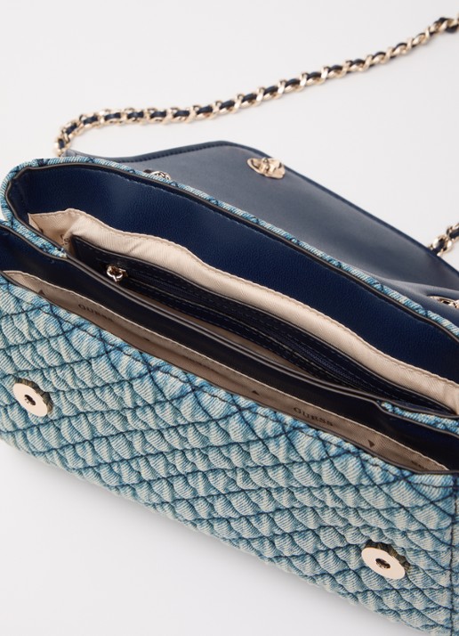 GUESS Giully II schoudertas van denim met quilt patroon en verstelbare schouderriem - detail blauw