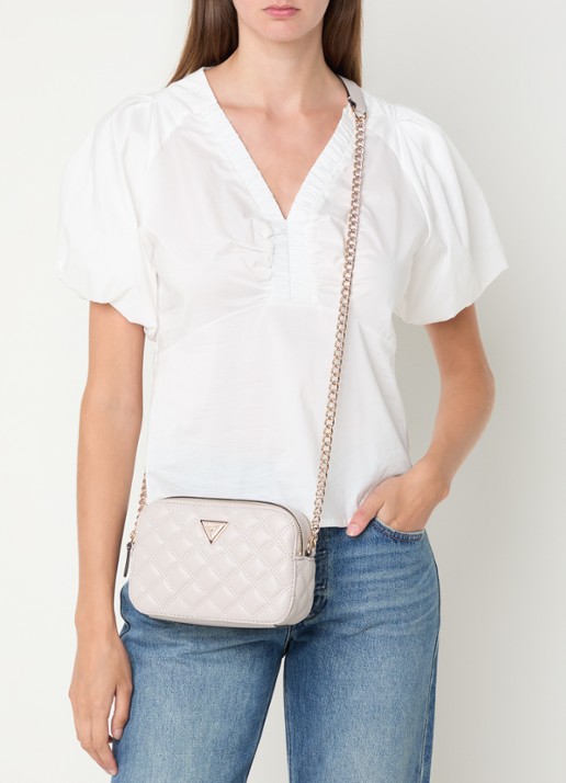 GUESS Giully ll crossbodytas met quilt patroon - voorkant 3 donkerbeige