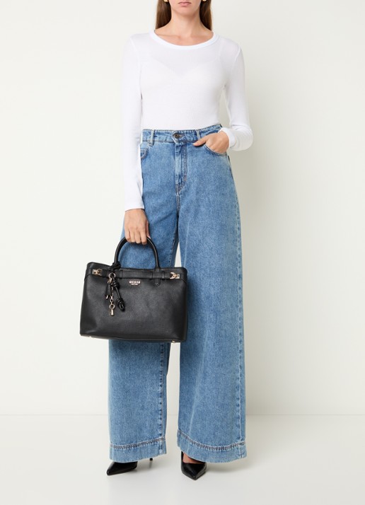 GUESS Gregoria handtas met logo en afneembare schouderriem - voorkant 3 zwart