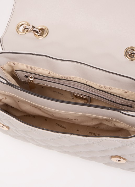 GUESS Guilly ll schoudertas met verstelbare schouderriem  - detail creme