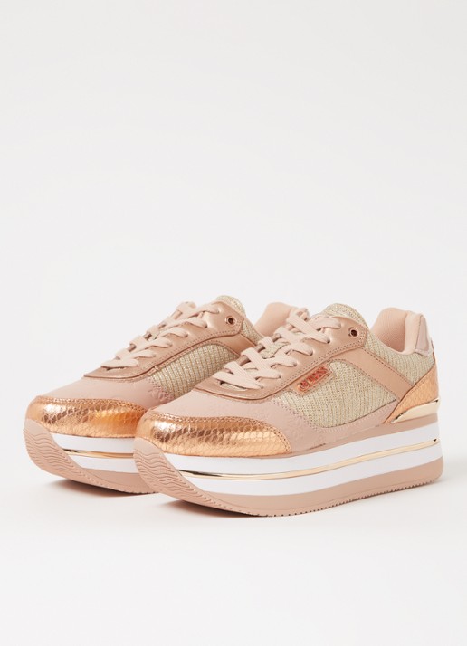 GUESS Hansin sneaker met plateauzool en lurex - detail 2 zalmroze