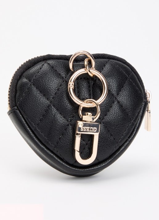 GUESS Heart Pouch sleutelhanger met quilt patroon - achterkant zwart