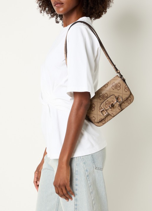 GUESS Janie Logo crossbodytas met verstelbare schouderriem  - voorkant 3 zand