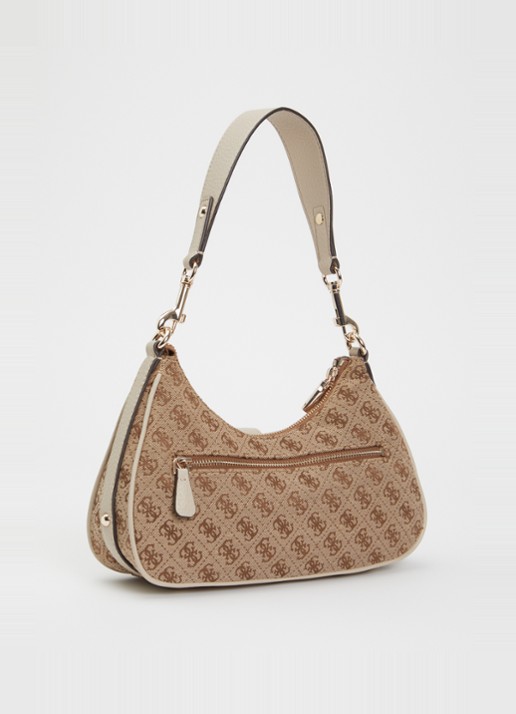GUESS Jessa schoudertas met logoprint en afneembare schouderriem - achterkant 3 lichtbruin