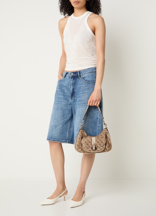 GUESS Jessa schoudertas met logoprint en afneembare schouderriem - voorkant 2 lichtbruin