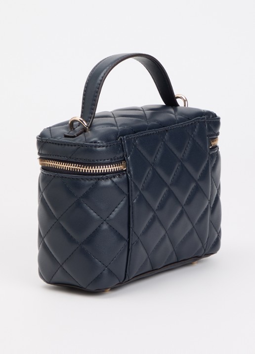 GUESS Juliet Canister handtas met quilt patroon en afneembare schouderriem - achterkant donkerblauw