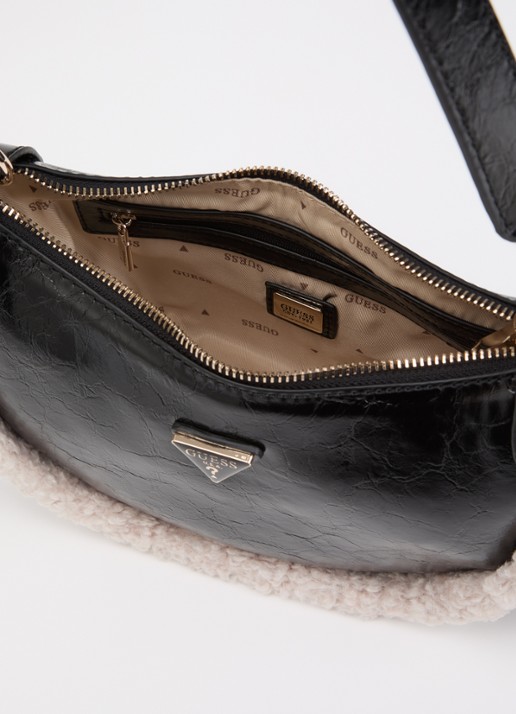 GUESS Katie schoudertas met glanzende finish en afneembare schouderriem - detail 3 zwart