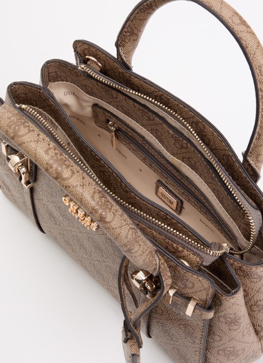 GUESS Leona Logo crossbodytas met logoprint en afneembare schouderriem  - detail bruin