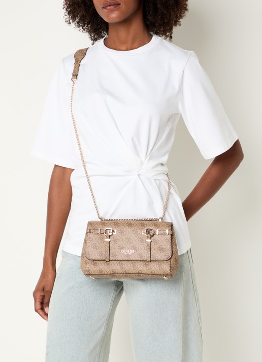 GUESS Leona Logo crossbodytas met logoprint  - voorkant 6 zand