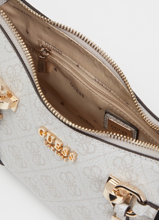 GUESS Leona schoudertas met logoprint - detail 2 gebroken wit