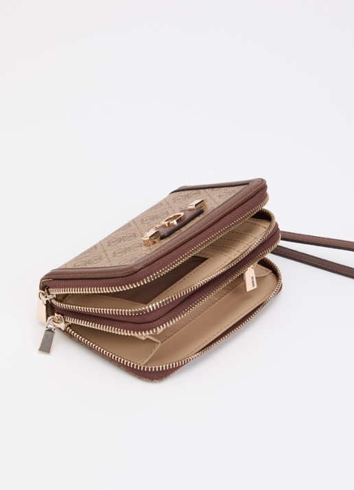 GUESS Lindsey portemonnee met logoprint  - voorkant 3 hazelnootbruin