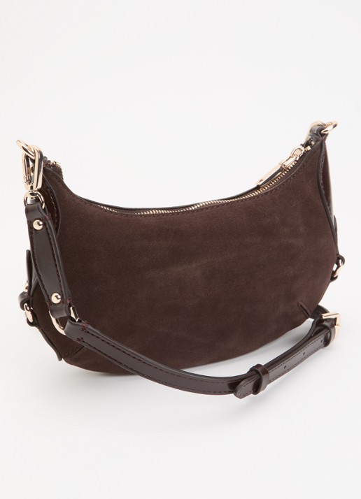 GUESS Marsha Mini crossbodytas van suède met leren details - achterkant 6 donkerbruin