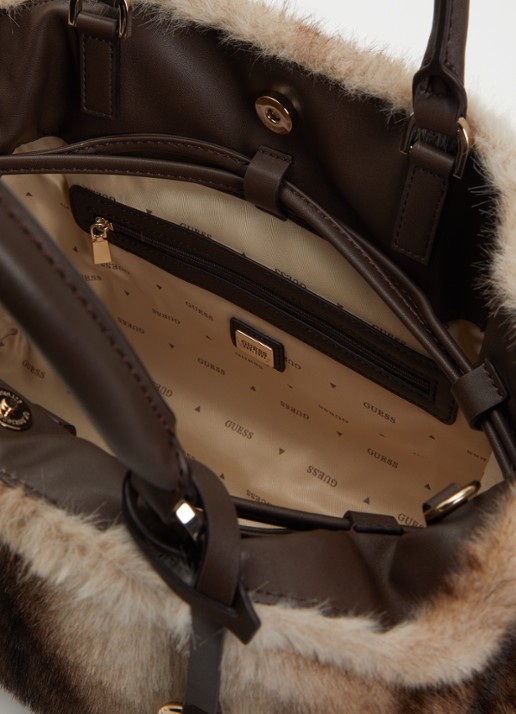 GUESS Mavis handtas van imitatiebont met afneembare schouderriem - detail 5 beige