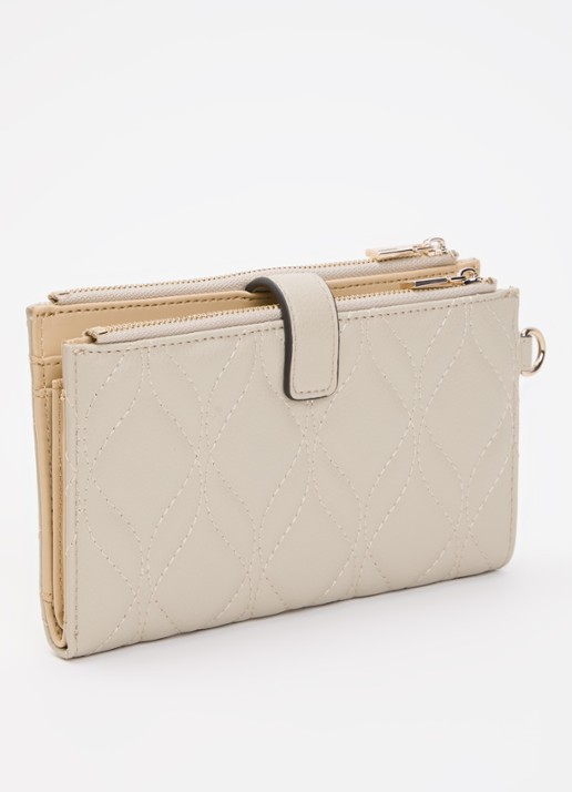 GUESS Maxine portemonnee met logo en quilt patroon - achterkant donkerbeige