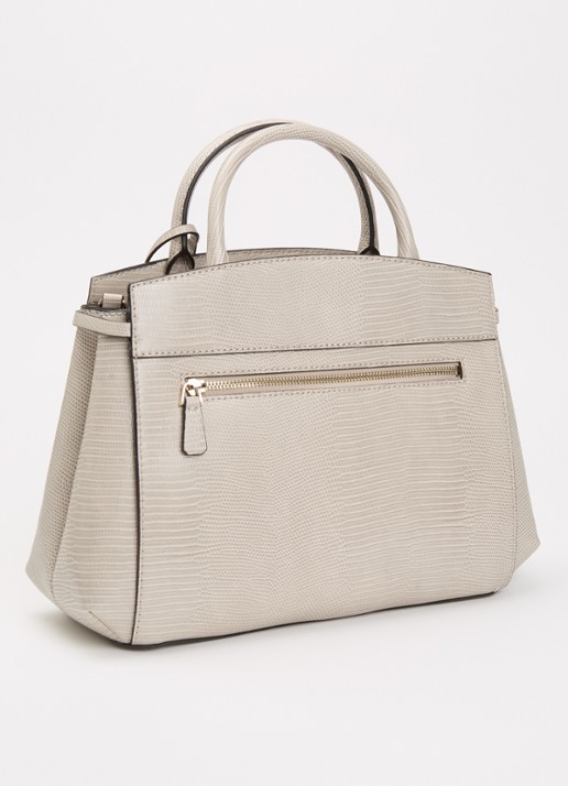 GUESS Melinda handtas met crocostructuur en afneembare schouderriem - achterkant 7 donkerbeige