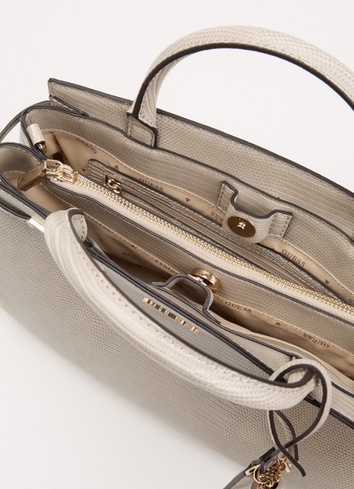 GUESS Melinda handtas met crocostructuur en afneembare schouderriem - detail 4 donkerbeige
