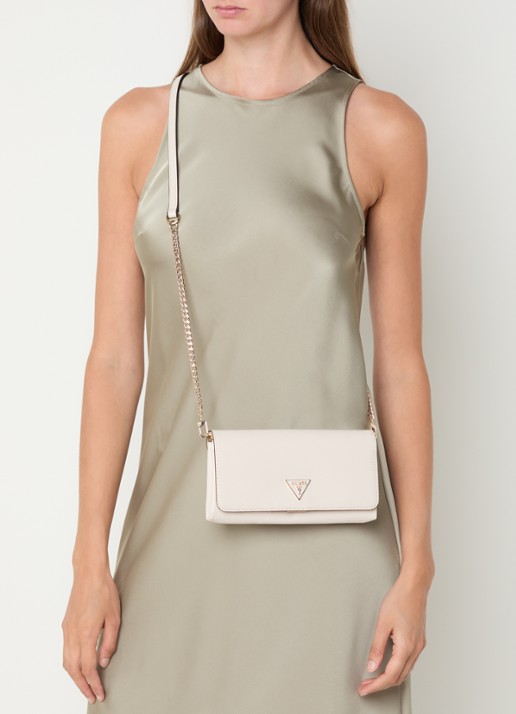 GUESS Noelle II crossbodytas met logo en afneembare schouderriem - voorkant 3 gebroken wit