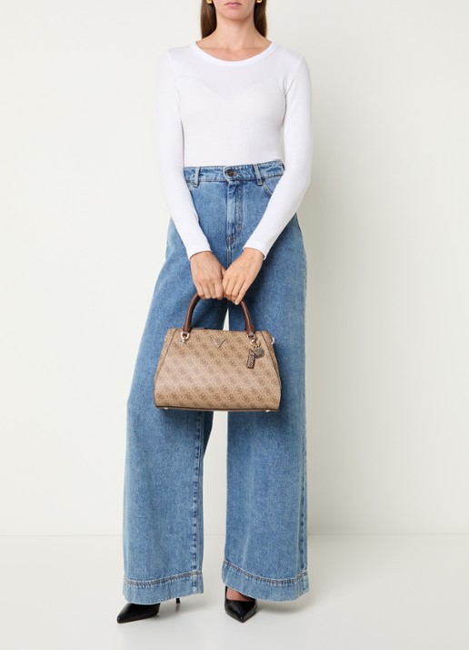 GUESS Noelle II handtas met logoprint en afneembare schouderriem - voorkant 7 donkerbeige