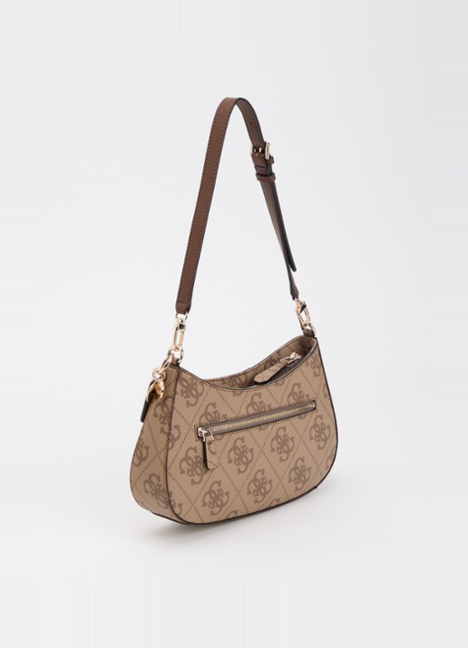 GUESS Noelle II schoudertas met logoprint en afneembare schouderriem - achterkant 4 lichtbruin
