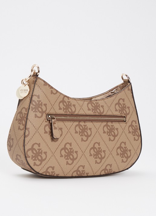 GUESS Noelle ll schoudertas met logoprint en afneembare schouderriem - achterkant lichtbruin