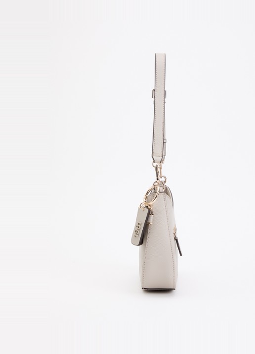 GUESS Noelle saffiano schoudertas met logo en afneembare schouderriem  - detail 3 taupe