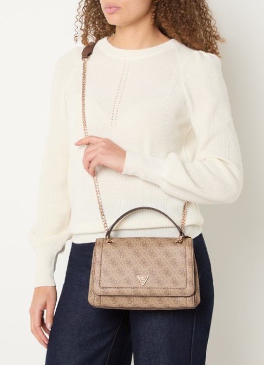 GUESS Noelle schoudertas met logoprint - voorkant 3 beige